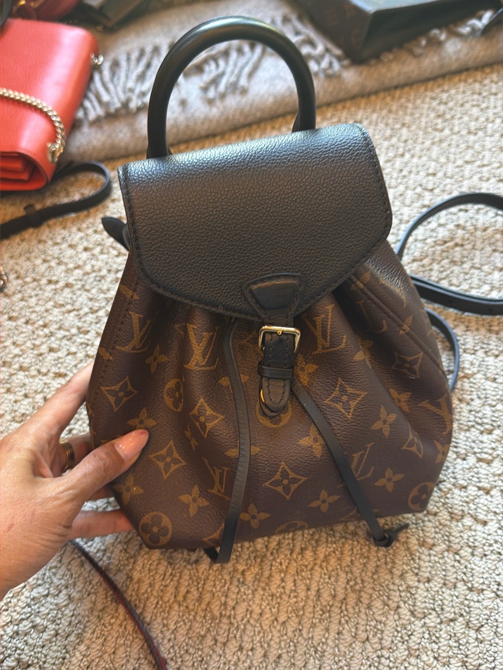 Louis Vuitton Monogram Small Drawstring Backpack in Brown and Black